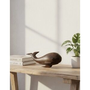 Vintage‎ MCM Hand Carved Ironwood Whale Figurine Beach Home Decor 8" Coastal